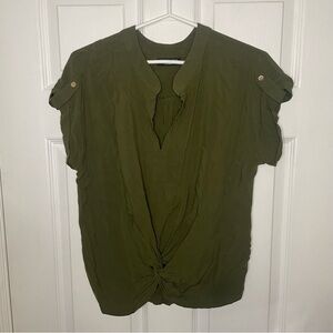 Mawlana Cashmere & Silk Olive Green Short Sleeve Blouse Top Made in Italy Small